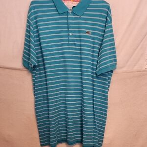 Lacoste Men's Teal And Yellow Striped Polo Shirts